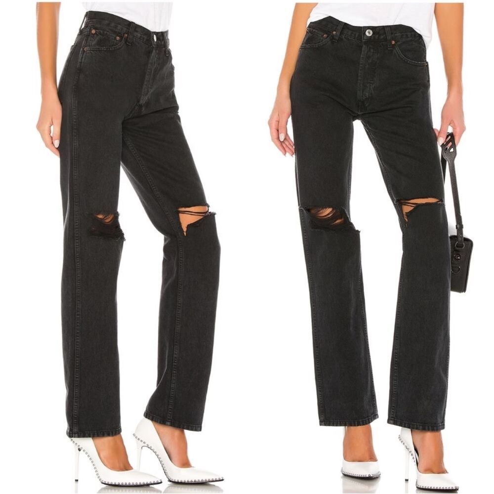 RE/DONE | Black Wash 90’s High Rise Cropped Jeans 184-3WHRL Women’s Size 31 (12)